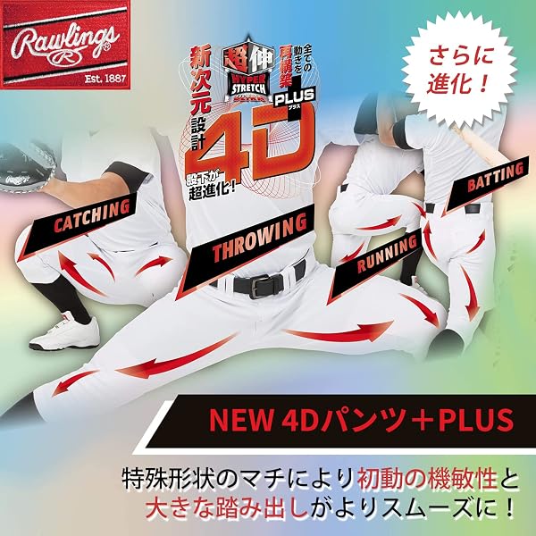 Rawlings(ローリングス) 4D+ (4Dプラス) ウルトラハイパーストレッチパンツ 大人用/子供用 一般用/ジュニア用 練習用/公式戦対応 野球 パンツ - 2