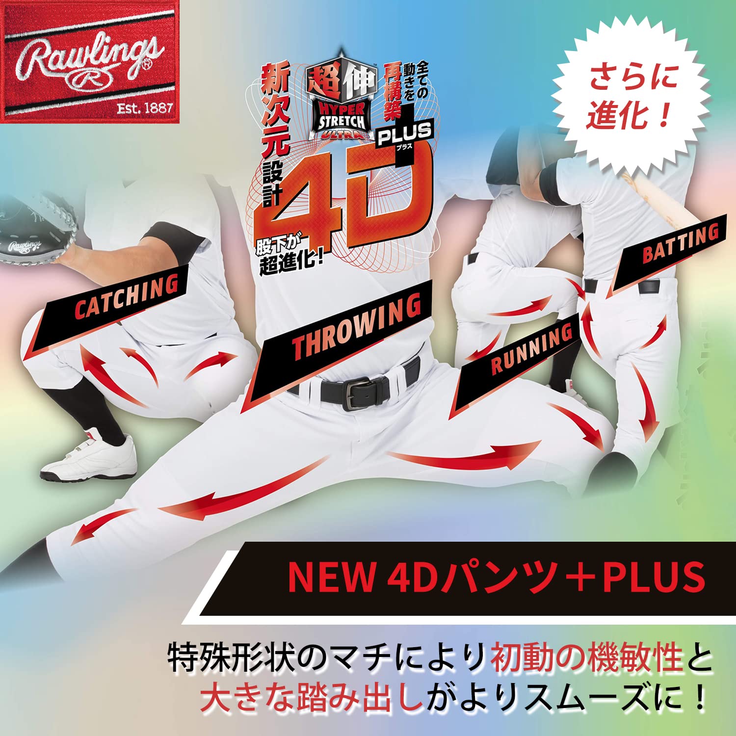 Rawlings(ローリングス) 4D+ (4Dプラス) ウルトラハイパーストレッチパンツ 大人用/子供用 一般用/ジュニア用 練習用/公式戦対応 野球 パンツ - 2