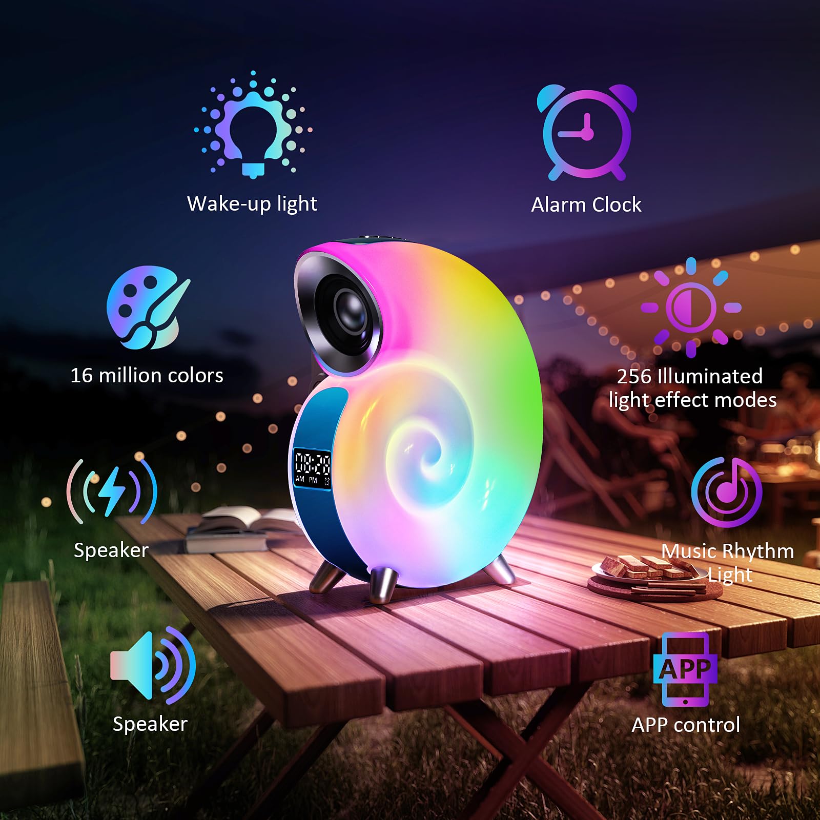 Euakee Wake Up Light, Sveglia Luce LED Intelligente, Lampada da tavolo intelligente, Intelligente Lampada da Comodino con Bluetooth Musica 16 Milioni di Colori Per Adulti & Bambini (Blu)
