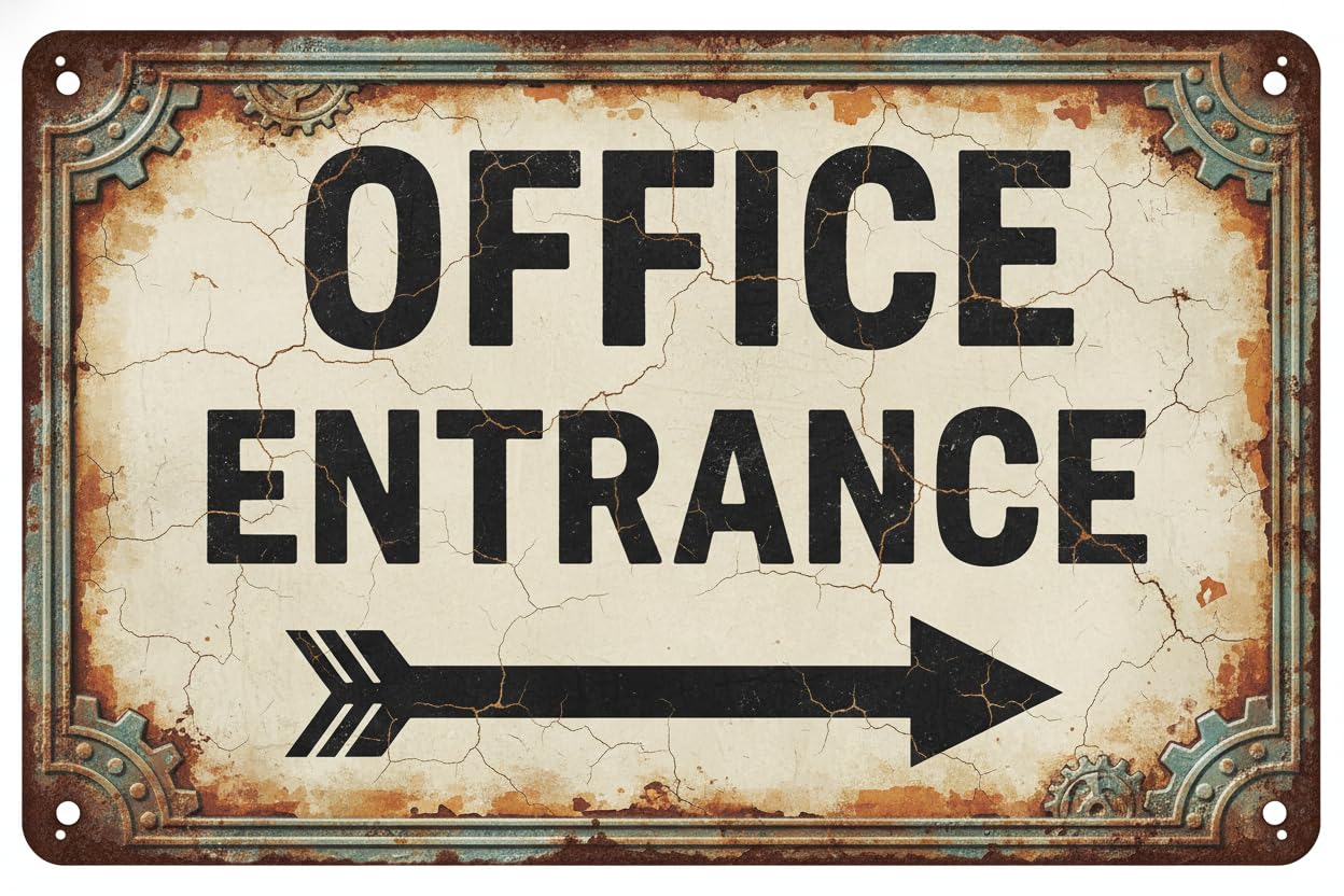 Wall Decor Office Entrance Sign With Right Directional Arrow. 8x12Inch Aluminum Vintage Signs Plates Printed