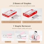 Deli Effortless Desktop Stapler, Heavy Duty Stapler, 40 Sheet Capacity, One Finger, No Effort, Includes Staples & Staple Remover, Pink