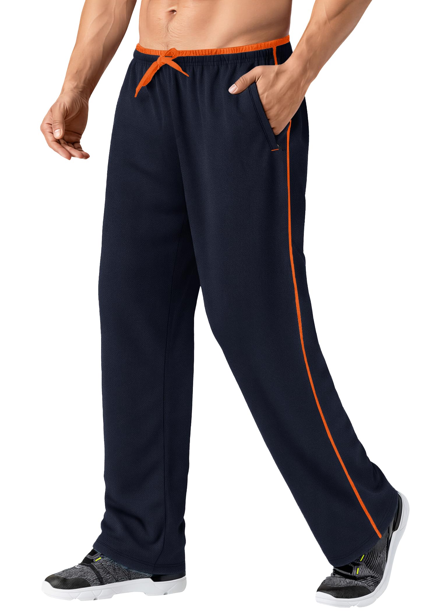 MAGNIVIT Men's Lightweight Sweatpants Loose Fit Open Bottom Mesh Athletic Pants with Zipper Pockets