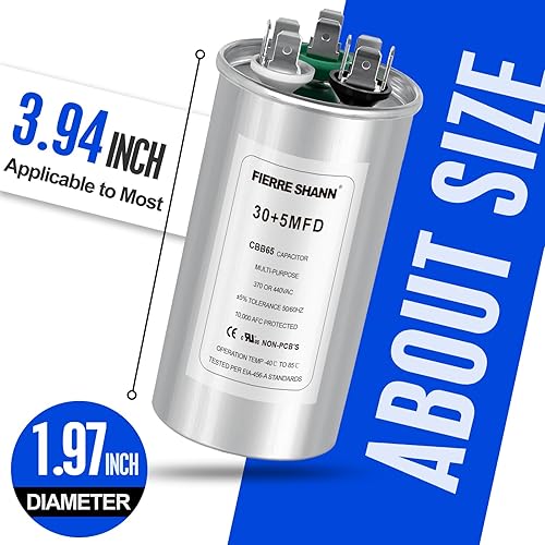 Miniatura 42 de Condensador de 50 uF/MFD para CA, 370 o 440 VCA CBB65 Condensadores redondos de doble carrera para funcionamiento del motor de CA, arranque