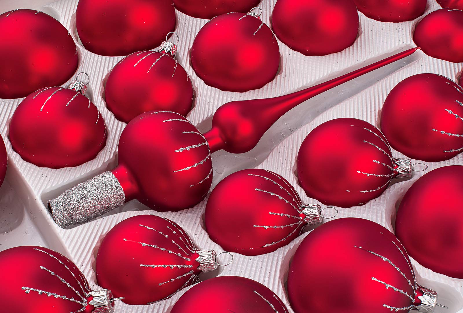 39 TLG. Glas-Weihnachtskugeln Set in 'Classic Rot Silber' Regen - Christbaumkugeln - Weihnachtsschmuck-Christbaumschmuck