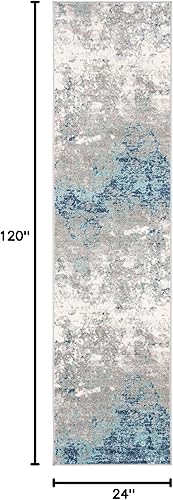 Miniatura 127 de SAFAVIEH Brentwood Collection - Alfombra de área de 9 x 12 pies, gris claro y azul, diseño abstracto moderno, no desprende pelusa y de fácil azul