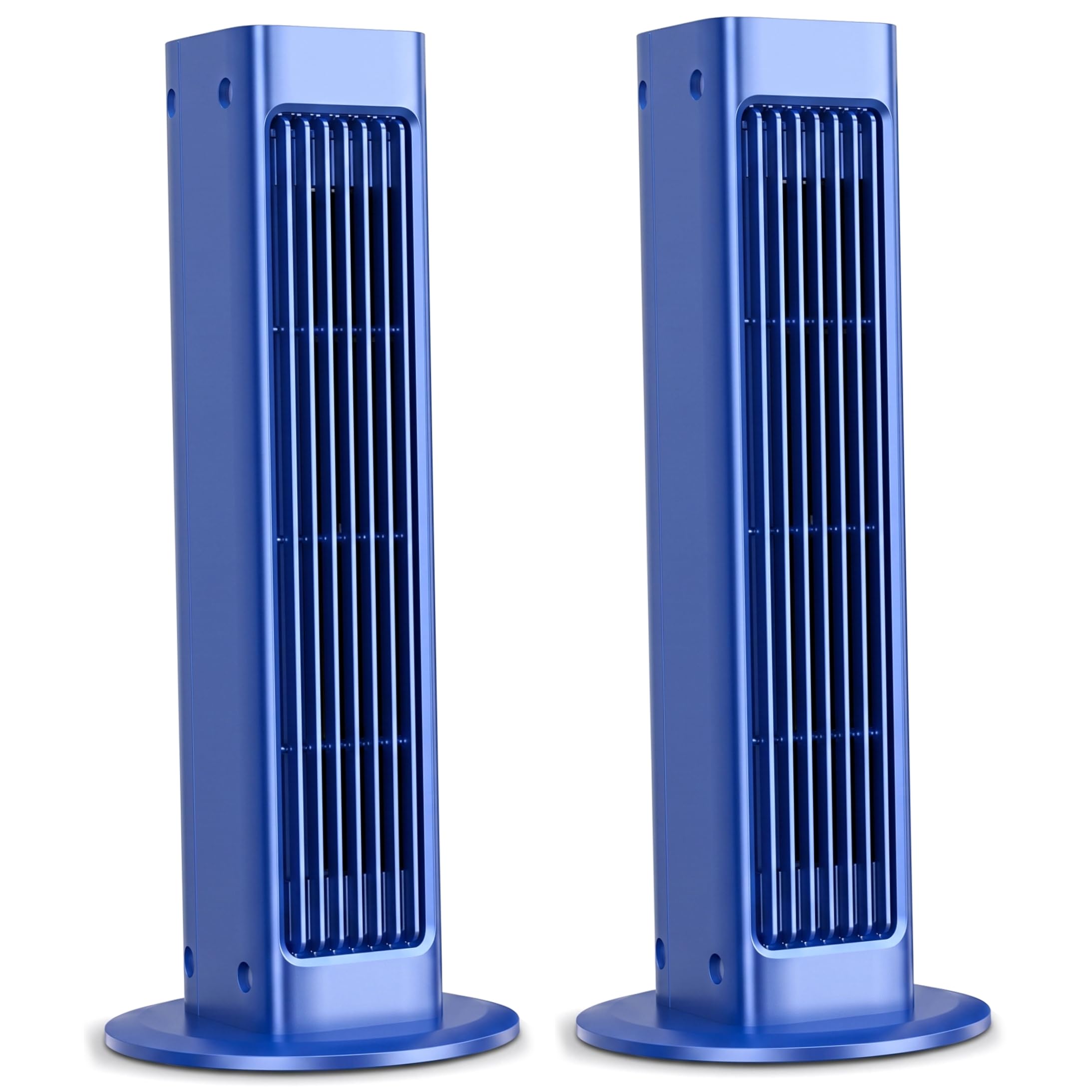 Ameble 2 Set 13 Inch Blue Bladeless Tower Fan, 3 Speed Oscillating with Remote, Rechargeable Ultra-Quiet Small Portable Air Conditioner for Wall, Desk, Bedroom