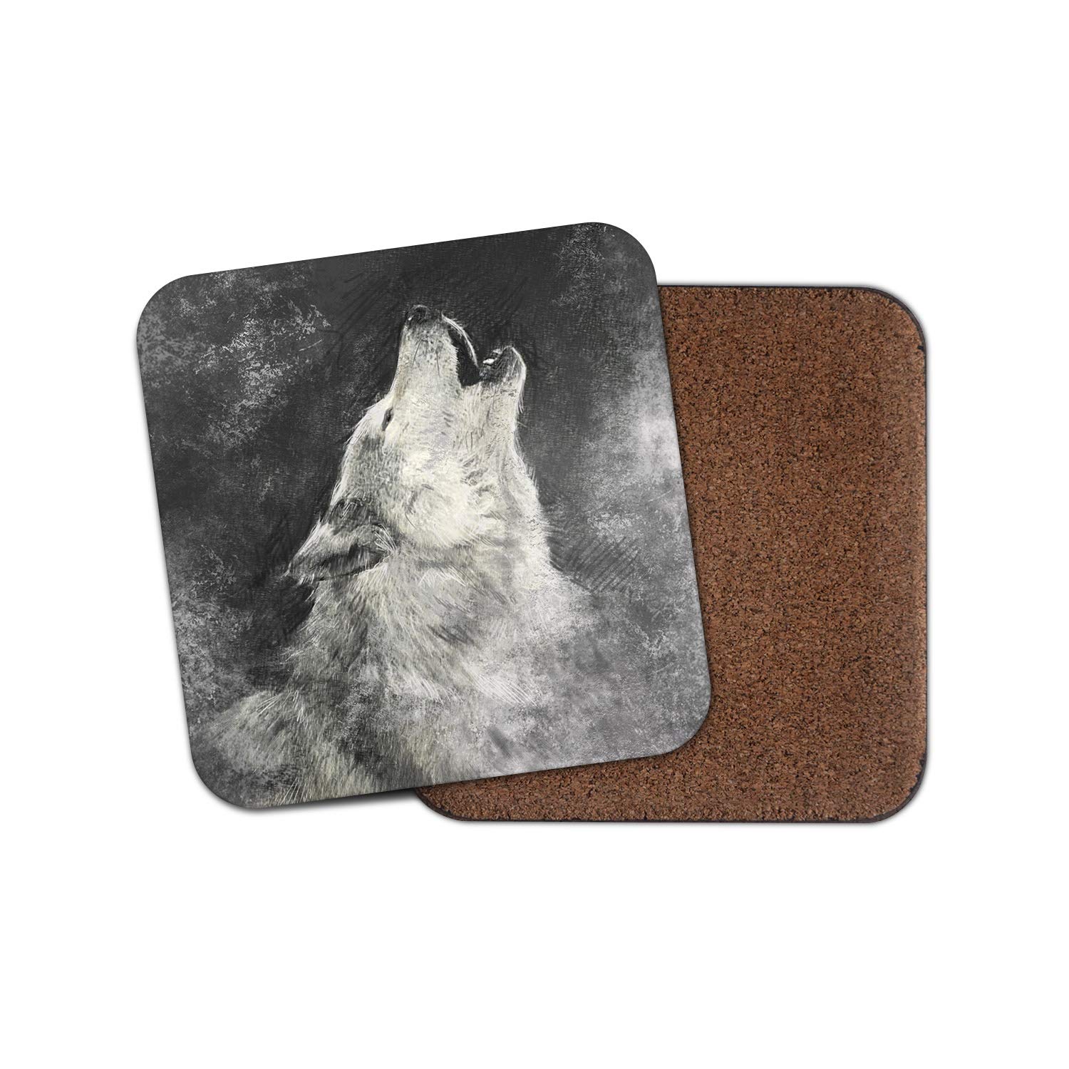 1 x Howling Wolf Coaster - Wolves Dog White Grey Husky Fun Mum Dad #15284