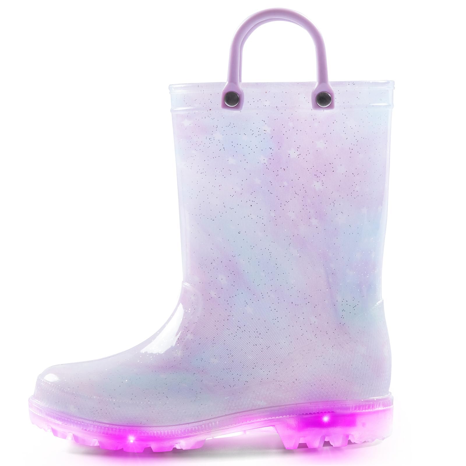 K KomForme Kids Rain Boots, Waterproof Light up Boots with Easy-on Handles