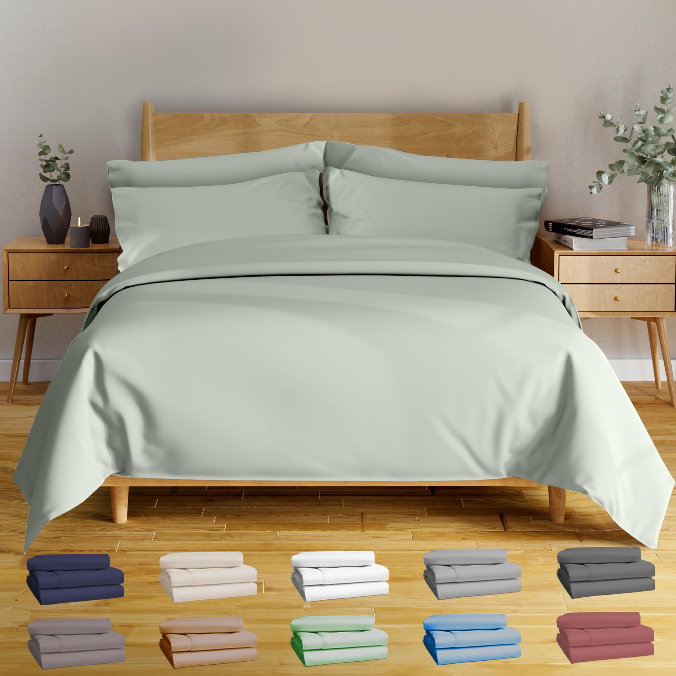 Luxury Bamboo Sheets Queen Size – 100% Viscose from Bamboo, Ultra-Soft & Cooling, 6-Piece Queen Sheet Set, Deep Pocket Sheets for Hot Sleepers, Hotel Quality Bedding (Seaglass)