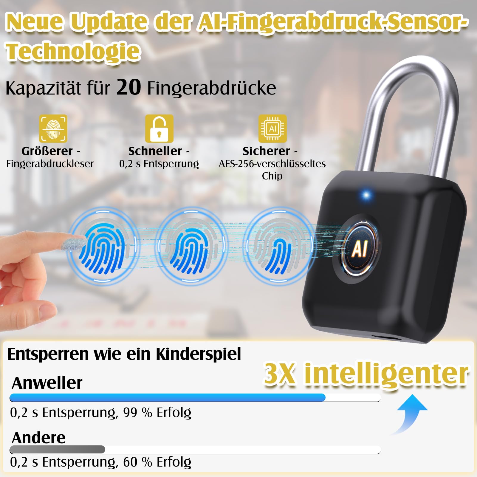 Anweller Anweller Smart Lock - Candado biométrico con huella dactilar