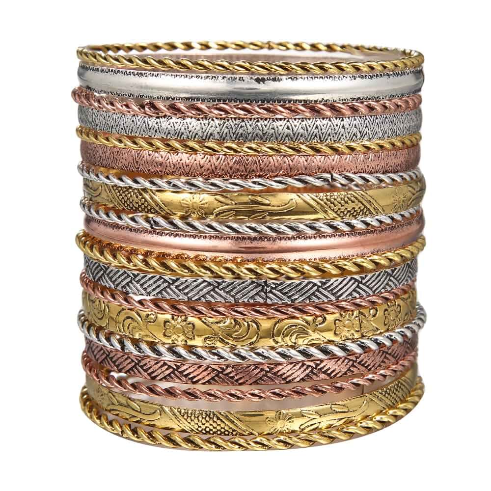 RINTOLER 16Pcs Gold Bangle Bracelets for Women - Multi Layer Stackable Textured Bracelets Boho Jewelrys Set.