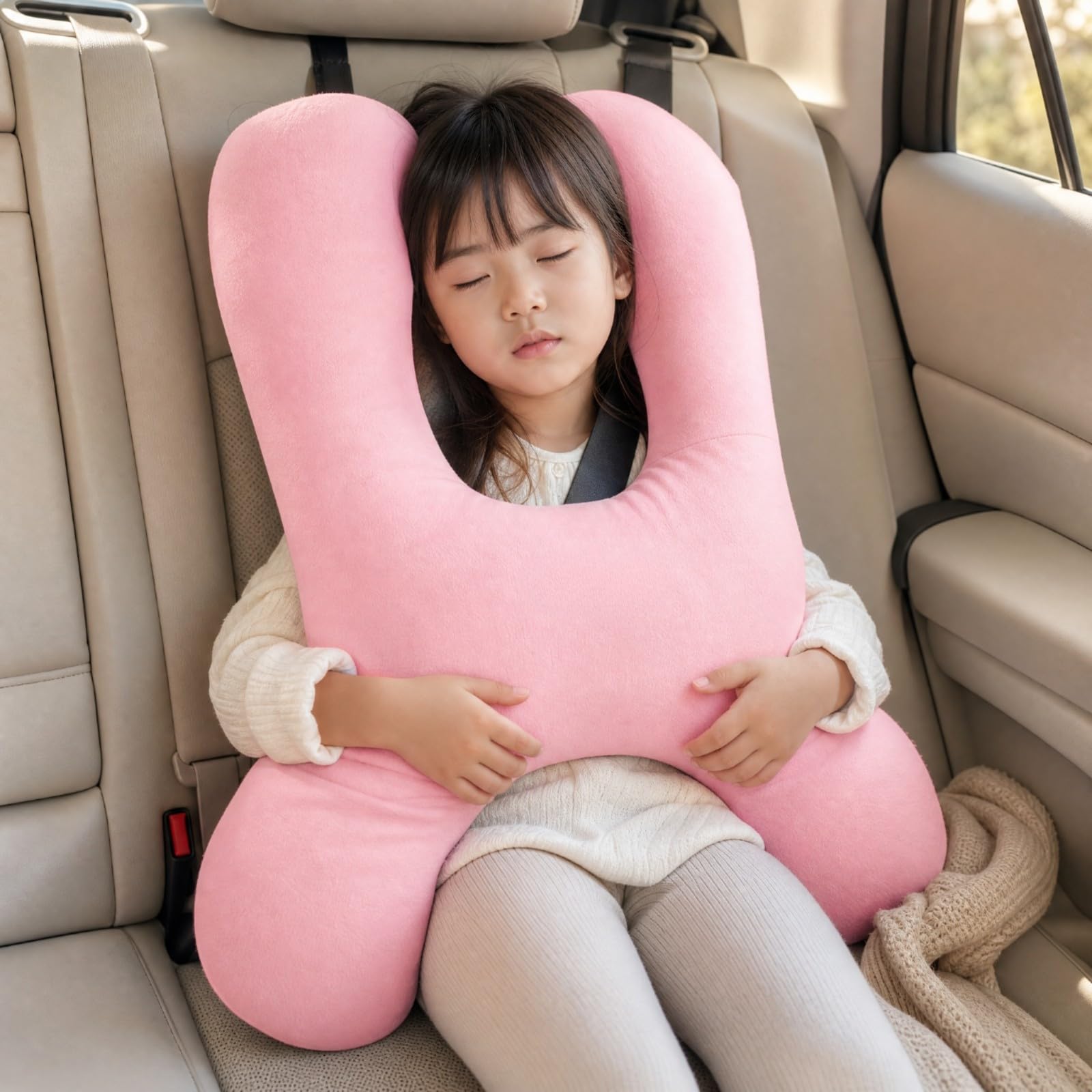 Cuscino con Cuscini Laterali Rialzati Traspirante Poggiatesta Imbottito per Bambini, Sedile Posteri Auto, Tipo H