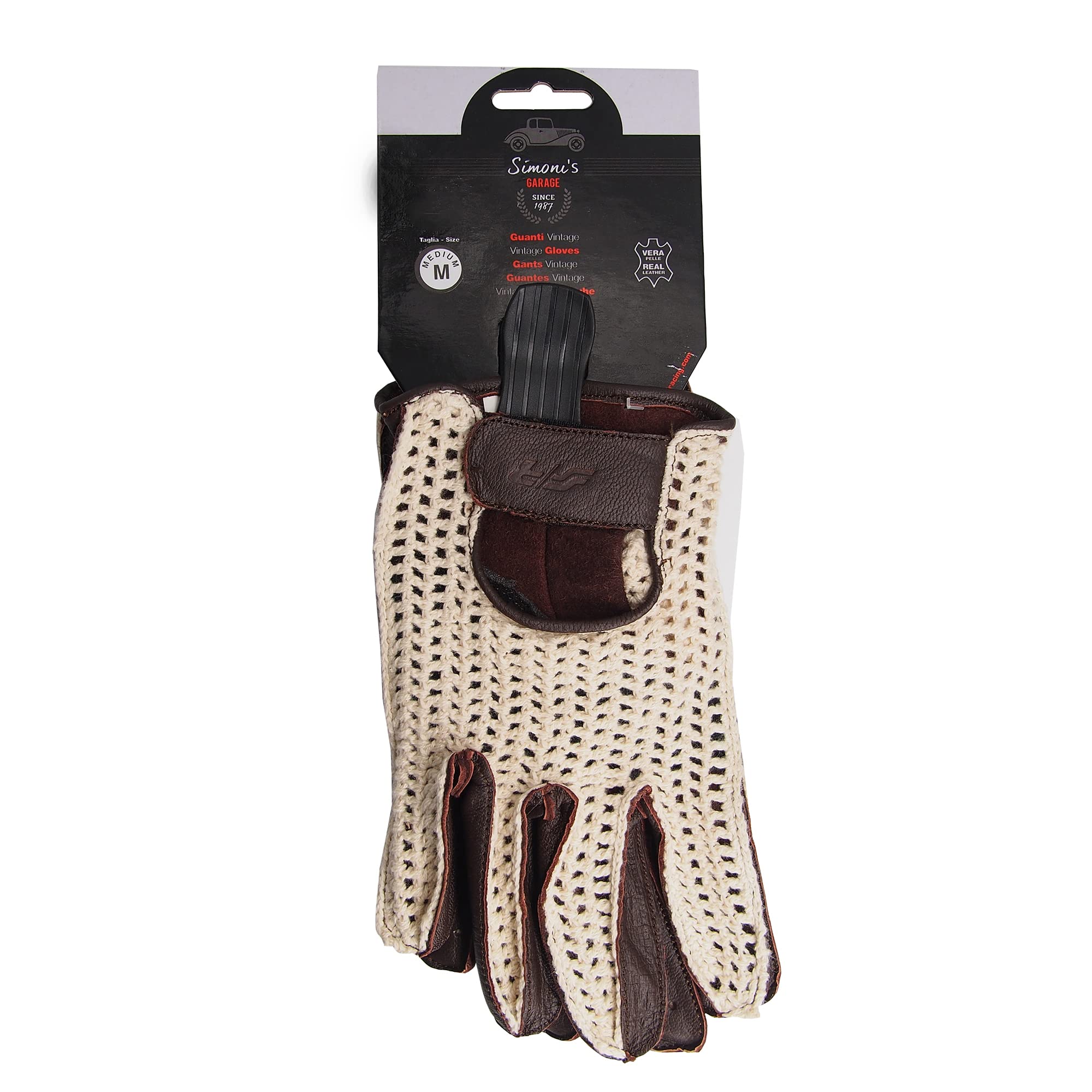 SIMONI Racing Guanti da Guida per Auto in Stile Vintage in Morbida Pelle e Rete in Cotone