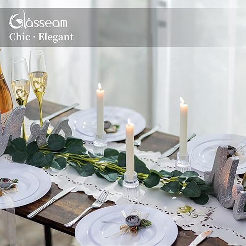 Miniatura 3 de Glasseam Portavelas pequeño juego de 10 portavelas de cristal transparente, modernos portavelas cónicos para centro de mesa, candelabros cónicos