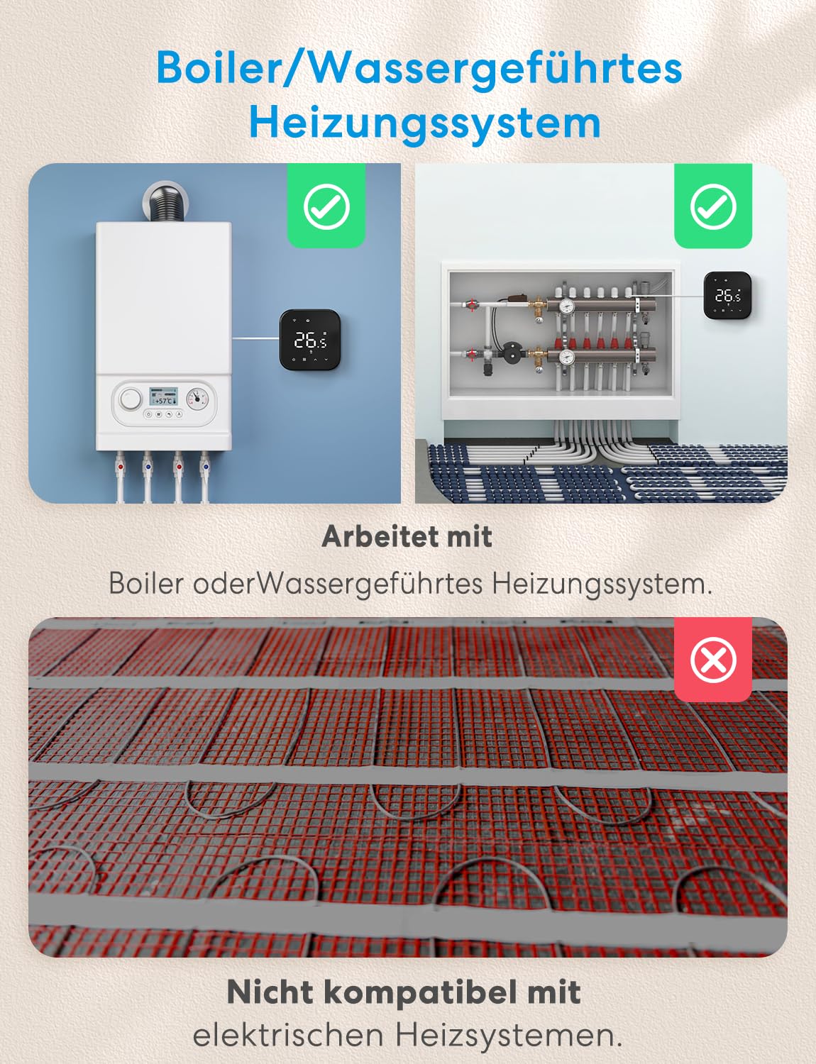 Meross Matter Thermostat für wassergeführte Fußbodenheizung Schwarz