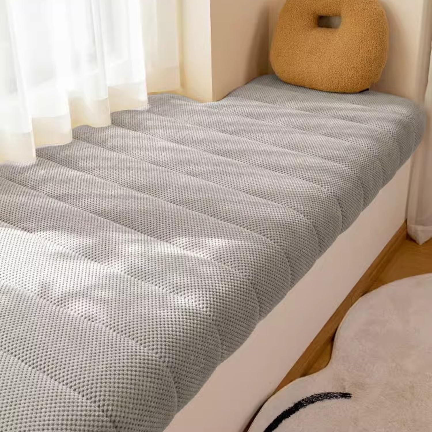 Asiento de banco para ventana de 5 cm de grosor, antideslizante, protector de alféizar de ventana gris oscuro, 80 x 30 cm, almohadilla suave para decoración del hogar