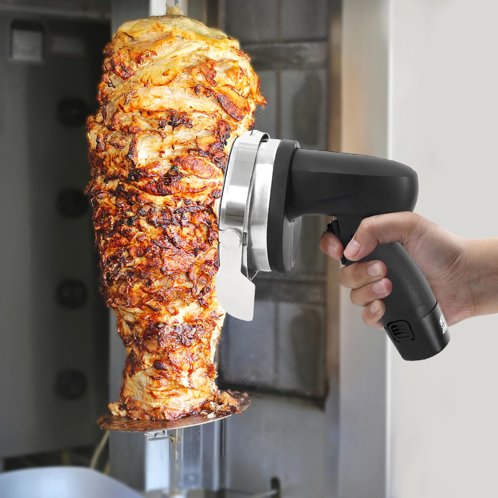 Fetcoi Couteau à Kebab Électrique 80 W - Gyroscopique, Professionnel, Rechargeable et Sans Fil - Épaisseur 0-8 mm