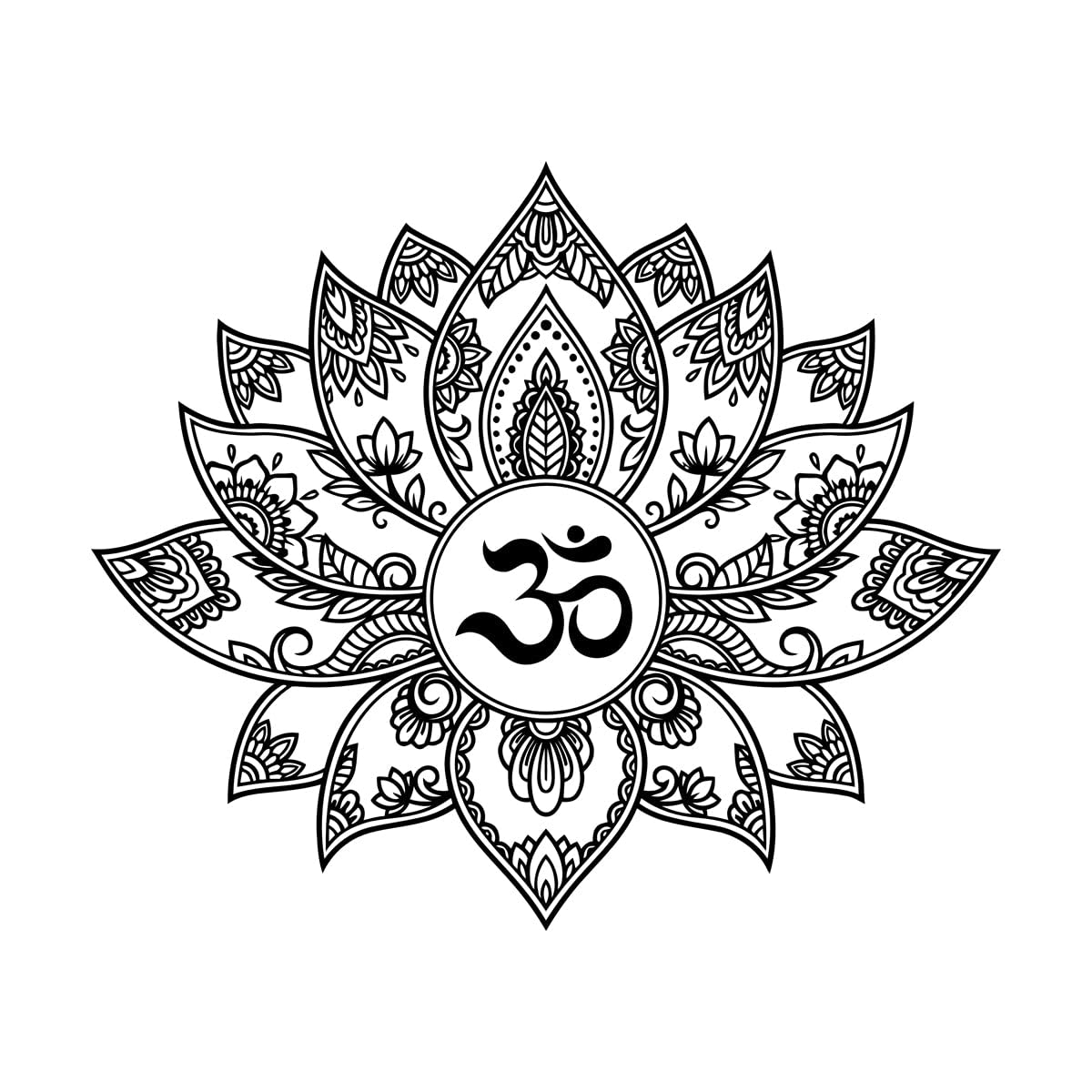 Wall Stickers Lotus Flower Buddhism Meditation Yoga Zen 54x64.8cm Self Adhesive Large Black