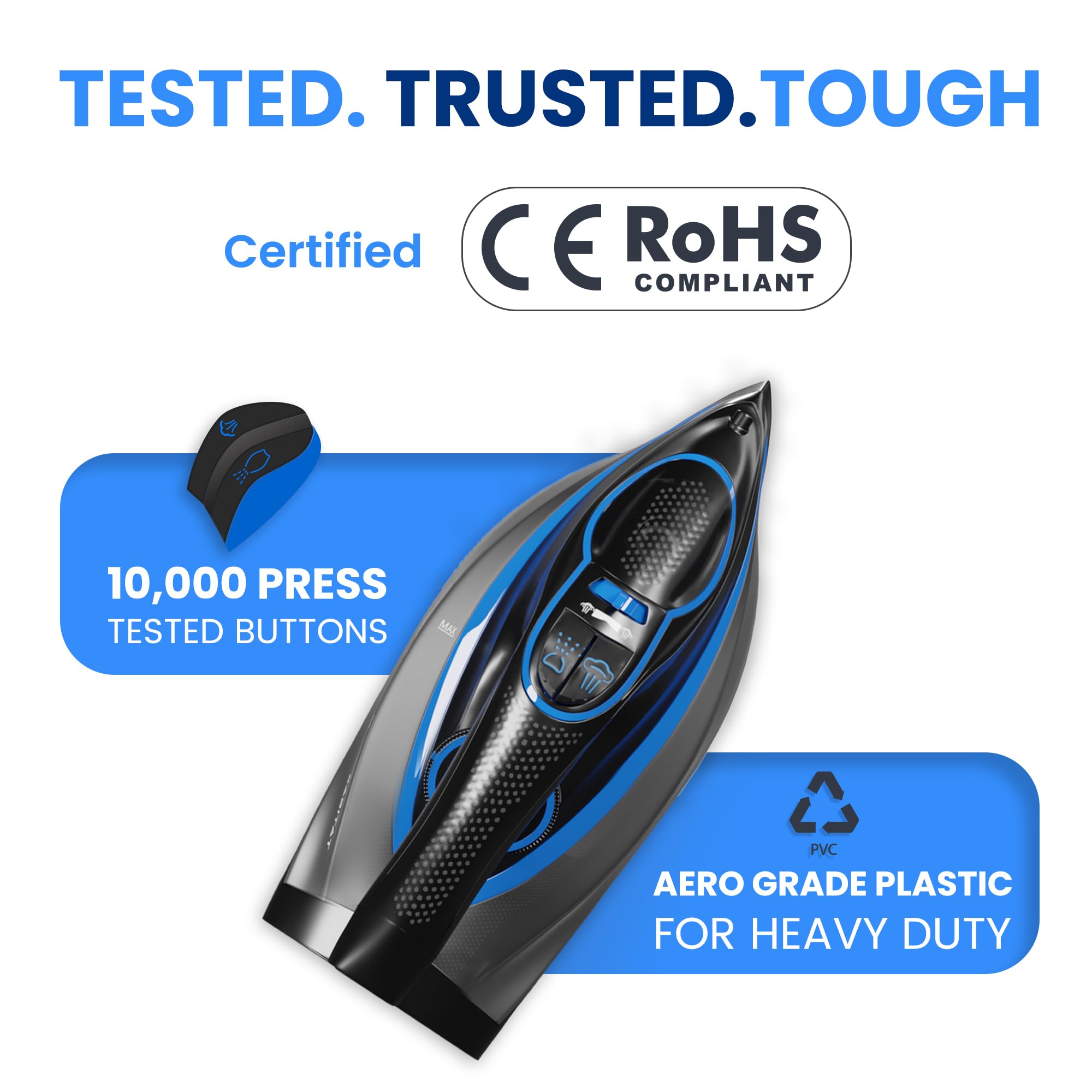 Xabitat - Plancha inalámbrica de lujo | Plancha de vapor de 1500 W, antigoteo, tecnología de protección térmica, suela de cerámica antiadherente, cable 2 en 1, inalámbrico (negro + azul)