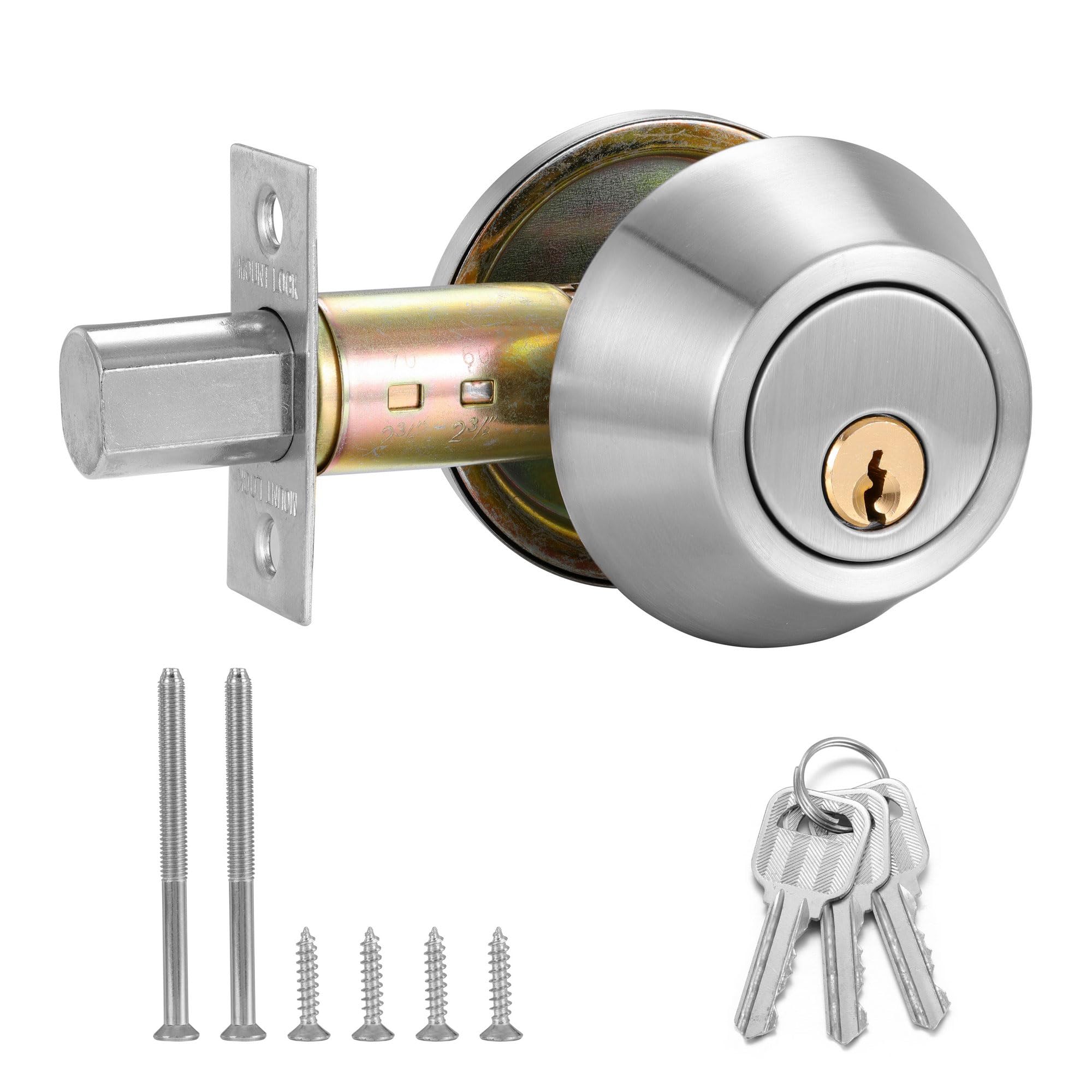 Lpraer Silver Steel Single Cylinder Deadbolt – Keyed Exterior with Thumb Turn, Round Heavy Duty Front Door Lock & Garage Door for Home Security & Garage