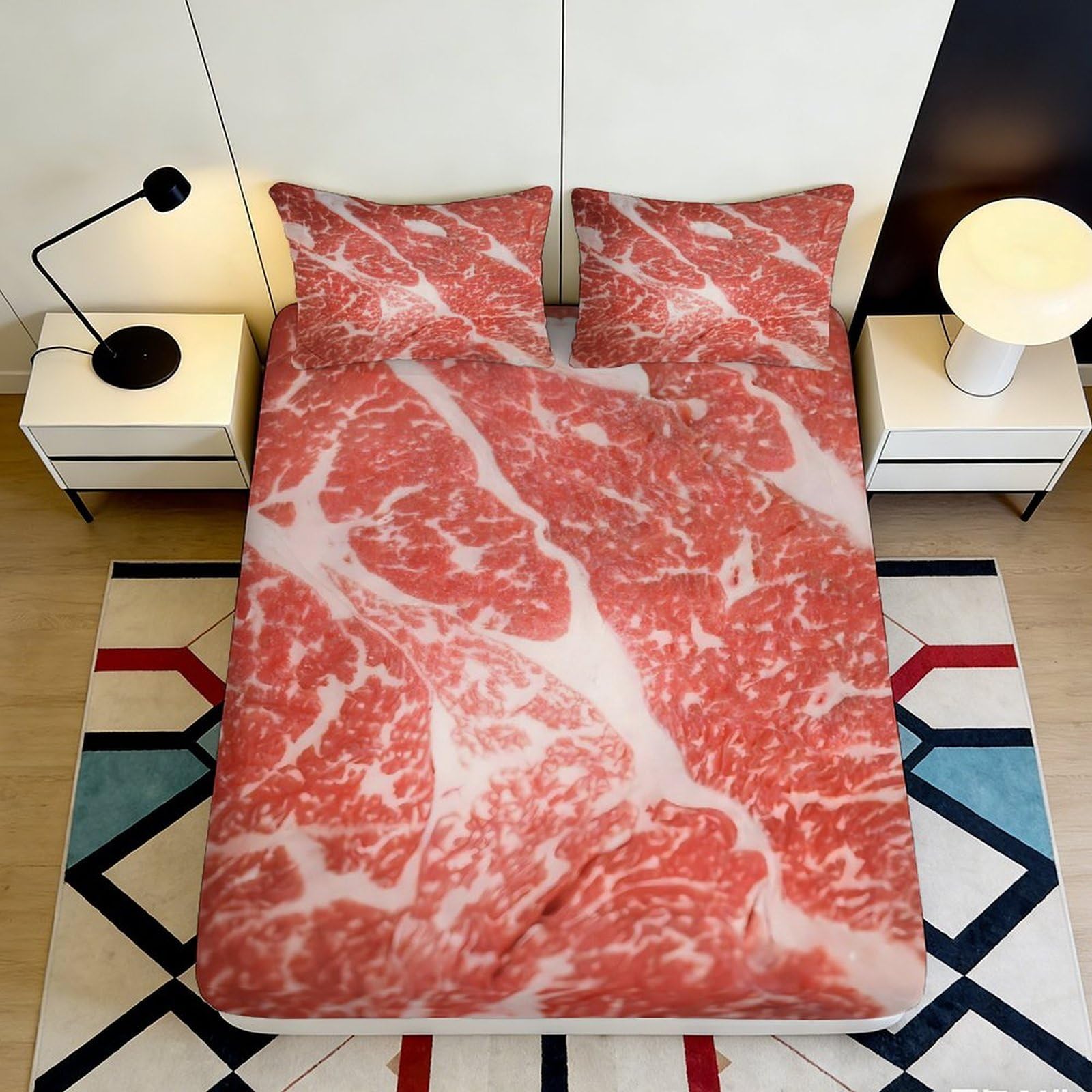 3D Printed Marble Beef Texture Fitted Sheet Microfiber Soft Anti-Slip Bed Sheet for Bedroom Guest Room Decor 90x200x25cm
