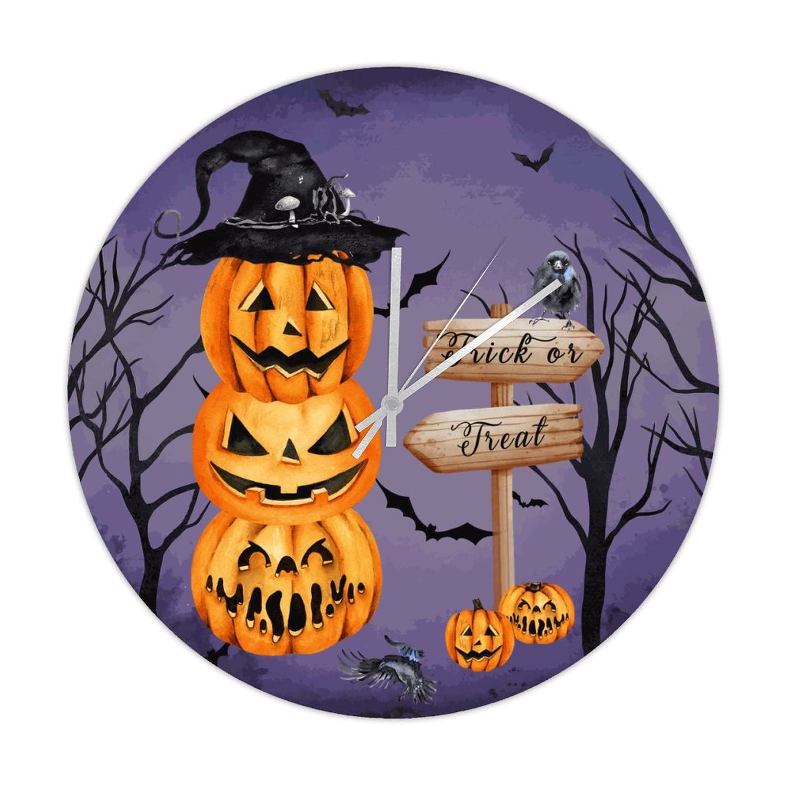 Horloge ronde en bois Halloween vintage 38cm pour déco cuisine