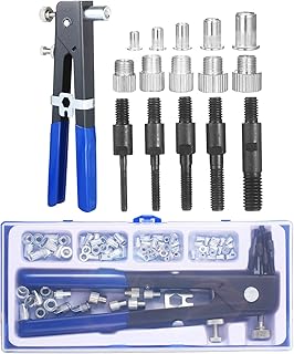 86 PCS Conjunto de kit de ferramentas de porca de rebite para rebite cego Chave de rebitador manual Ferramenta de inserção roscada Pistola de porca de rebite com porcas de rebite métricas Variedade Conjunto de kit de porca de rebite