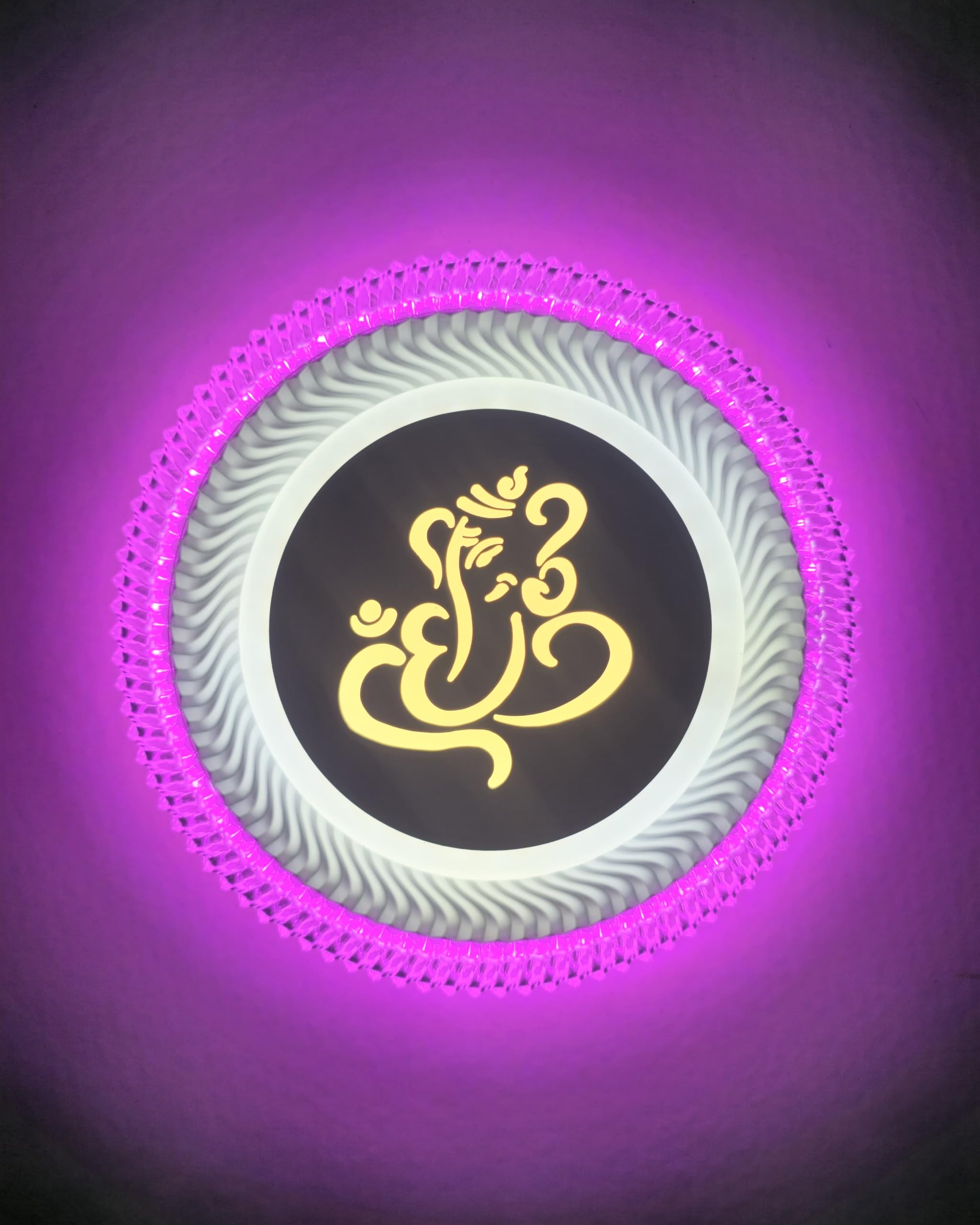 LED Wall Acrylic Round Ganesh Light 4 Action (Pink+Warm White)-image-1
