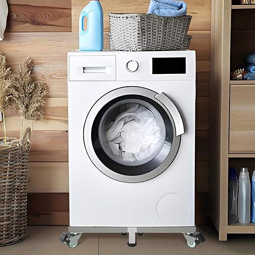 Miniatura 7 de I'Ezonk Soporte de refrigerador móvil de acero inoxidable resistente, soporte para refrigerador y soporte de lavadora con ruedas, plataforma de