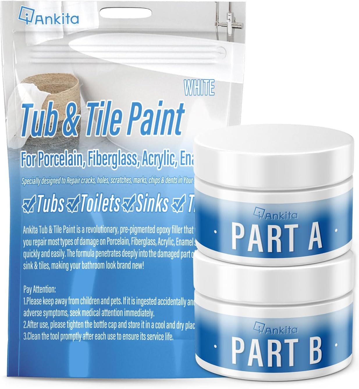 Ankita Tub and Tile Paint, HighGloss White Tub and Tile Repair Kit for