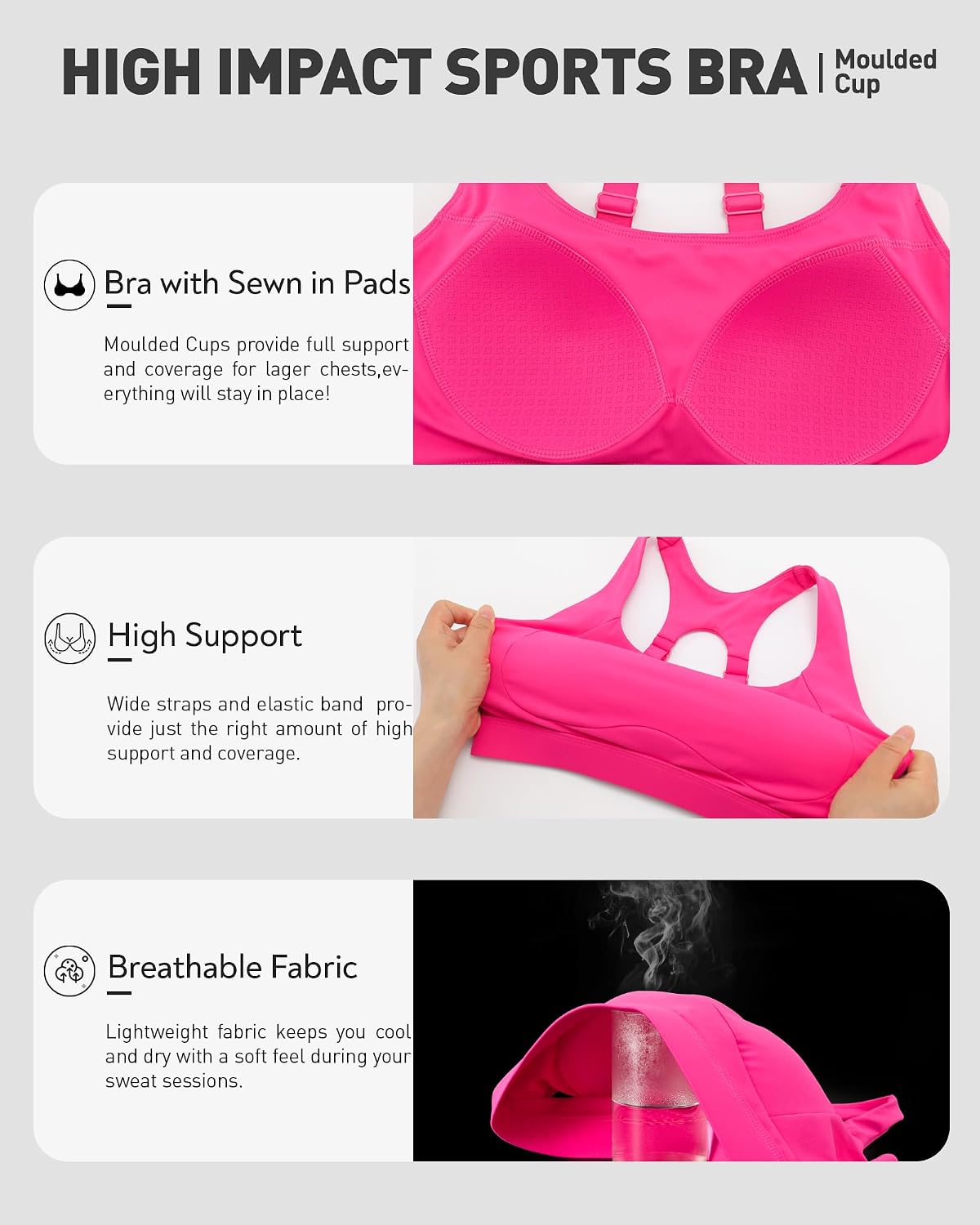 RUNNING GIRL Adjustable Straps Sports Bras for Women High Support, High Impact Molded Cup Sports Bra with Sewn in Pads