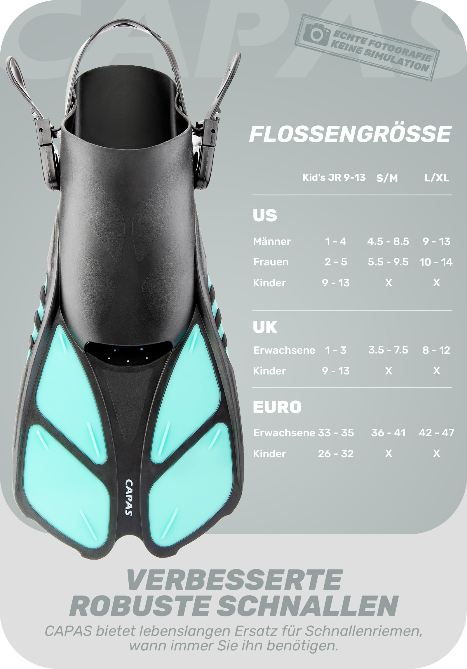 CAPAS Schnorchelflossen Kurz Einstellbar Offene Ferse zum Schnorcheln Tauchen Erwachsene