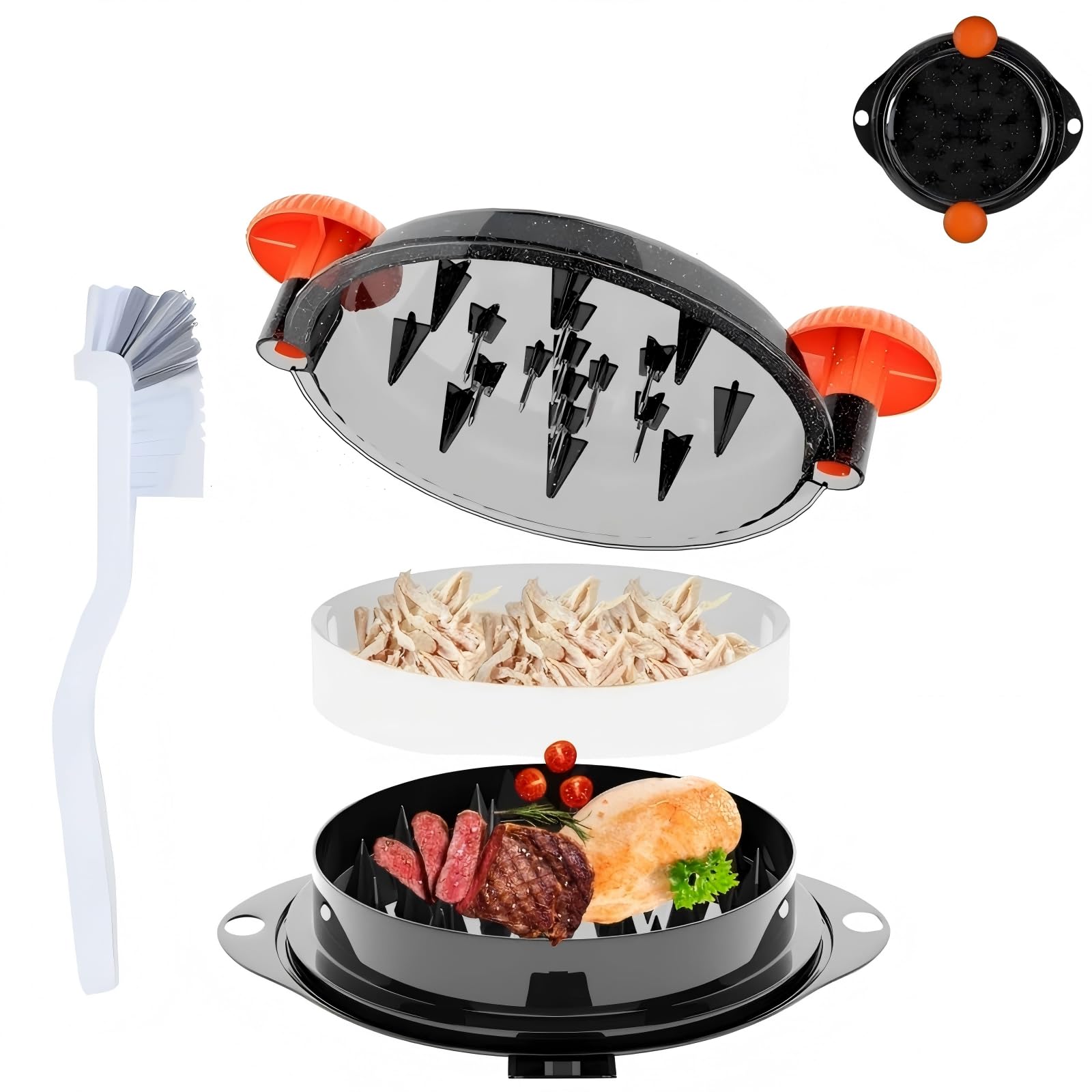 Chicken Shredder Tool Twist Large Chicken Breast Shredder Tool-Meat Shredder Meat Masher for Chicken Ground Beef Pork with Up-grated Stainless Steel Spikes Kitchen Gadgets Essentials (Orange&Black)