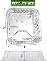 Vista 2 de Paquete de 30 sartenes cuadradas de aluminio de 8 x 8 pulgadas con tapas de plástico transparente, sartenes desechables de papel de aluminio