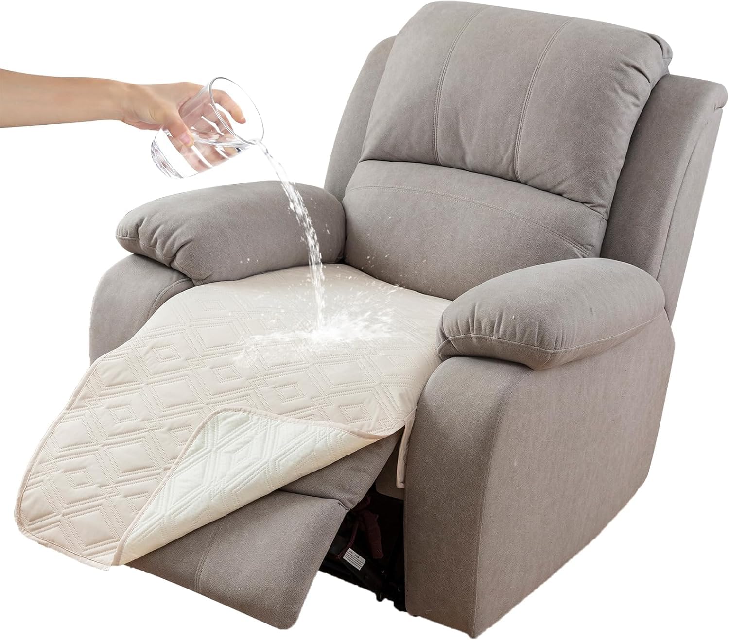 LINGKY Recliner Chair Covers, Waterproof Recliner Sofa Covers, Armchair Cover, Non-Slip Sofa Slipcovers Washable Sofa Protector for Living Room, 1 Piece (Beige)