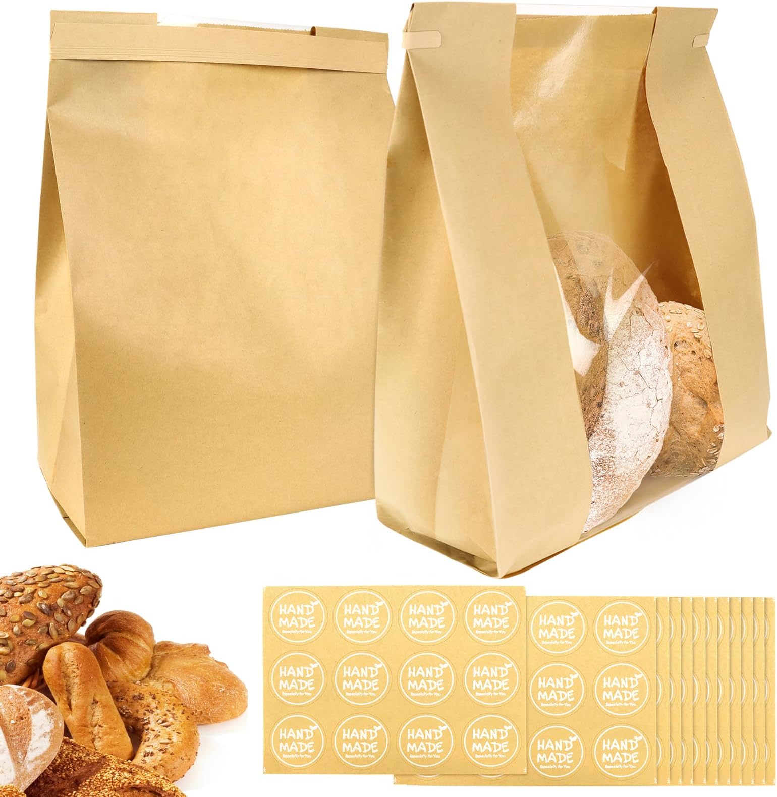 BadenBach 100 Pack Small Paper Bakery Bags with Clear
