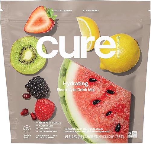 Cure - Mezcla hidratante de electrolitos a base de plantas, polvo de electrolitos para aliviar la deshidratación, fabricada con agua de coco, sin
