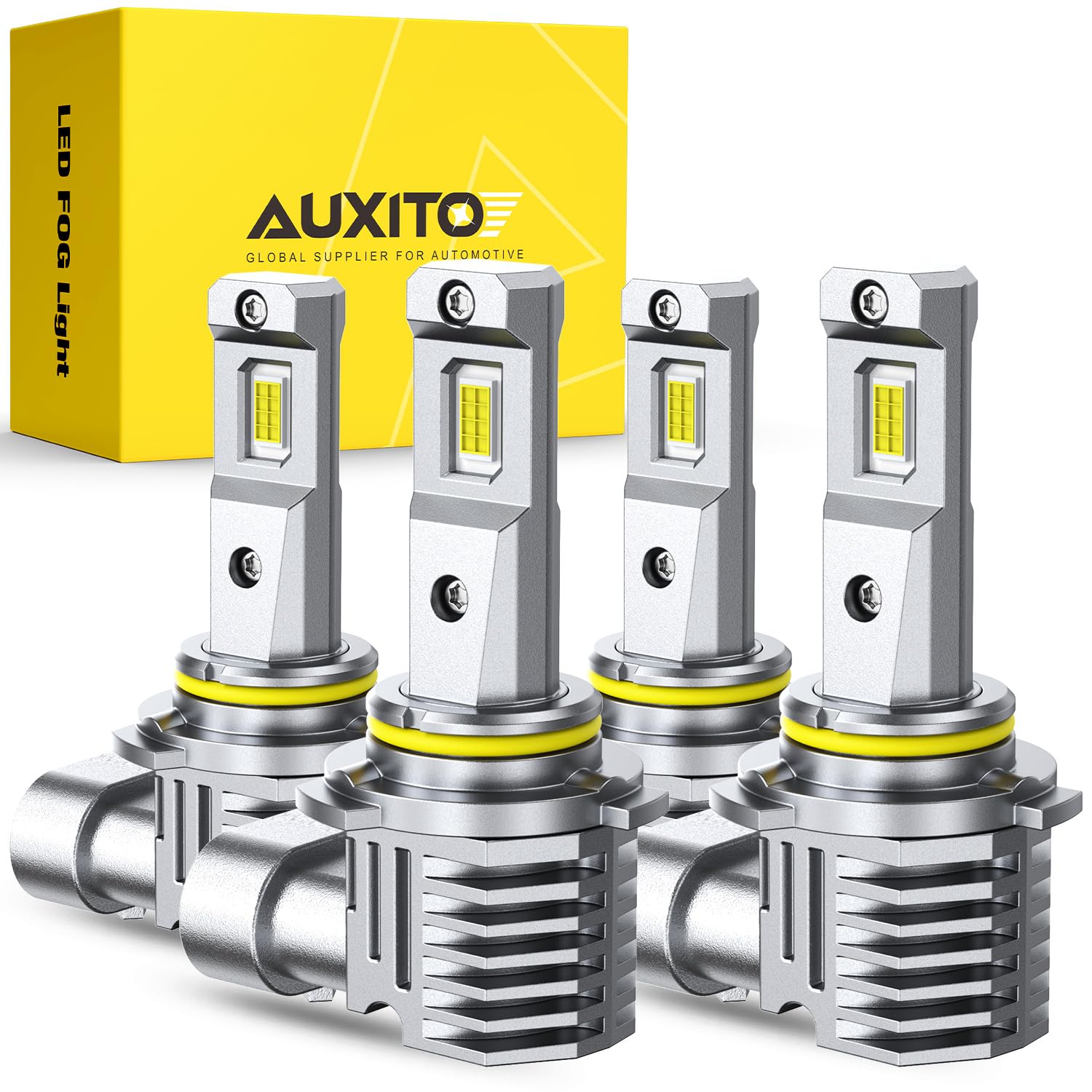 AUXITO 9005 9006 Bulbs, 80,000LM 15X Super Output, 6500K Cool White, Long Lifespan, 1:1 Mini Size Replacement Light Bulbs, Plug-N-Play, Pack of 4