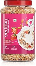 Amazon Brand - Vedaka Strawberry Muesli 1kg Jar | Contains 76.58% of Dry Fruits, Nuts and Multigrains | Source of Fiber | Loaded with Strawberries