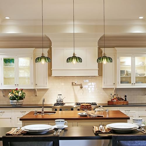 Miniatura 5 de XZHGCEE Lámpara colgante de vidrio vintage, luces colgantes de cristal, isla de cocina, lámpara colgante dorada, lámpara colgante moderna, lámpara