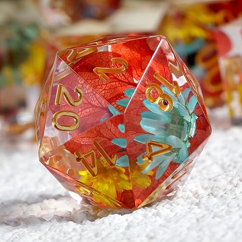 Miniatura 4 de DNDND - Dados DND de resina, flores hechas a mano con borde afilado con estuche de regalo para juegos de mazmorras y dragones D&D (flores rojas y