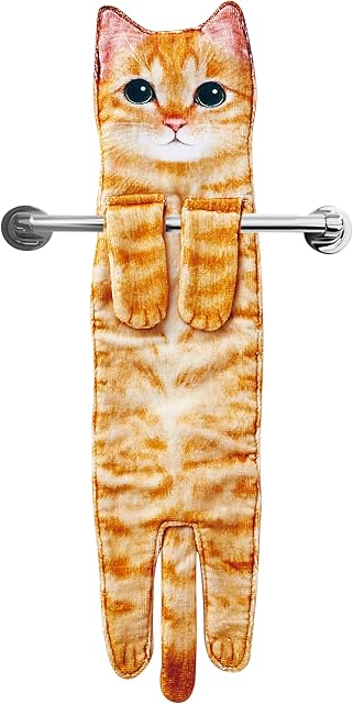 AGRIMONY Cat Funny Hand Towels - Cute Bathroom Kitchen Towels Cat Decor Decorative Hanging Face Towels Super Absorbent Soft-Valentines Christmas House Warming New Home Gifts for Cat Lovers - Orange