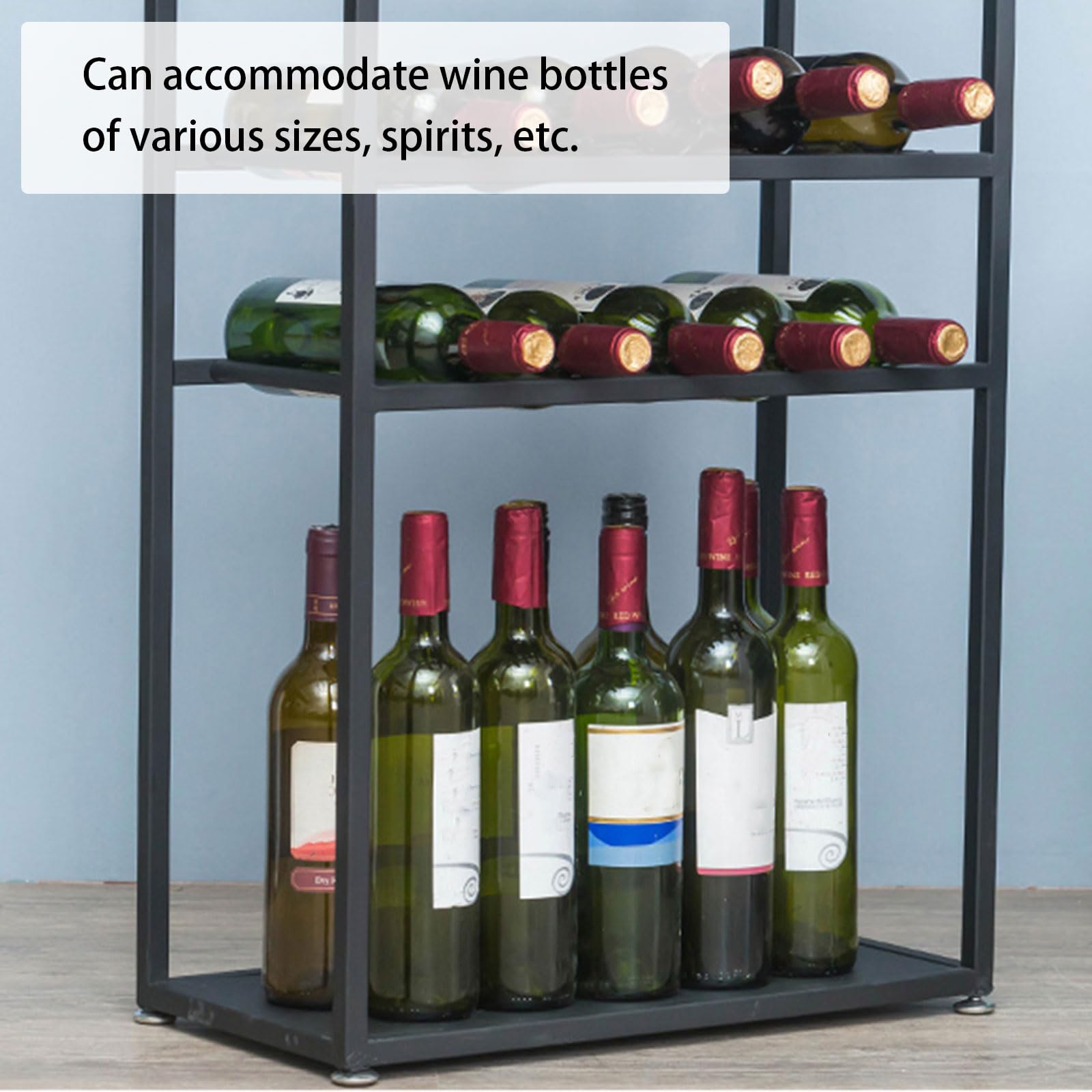 Armoire de bar avec supports de verre à 3 niveaux, grand espace de rangement pour vin et liqueur, organisateur de garde-manger de cuisine à domicile, station de boissons élégante