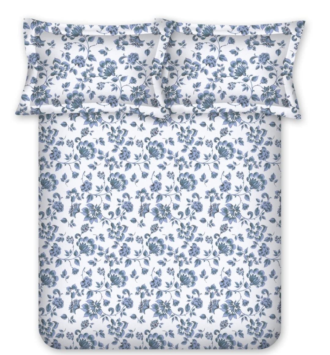 Bombay Dyeing King Size Bedsheet Florentine - 144 Thread Count - 100% Cotton - with 2 Pillow Covers - 2022 Designs - Blue - 7074C