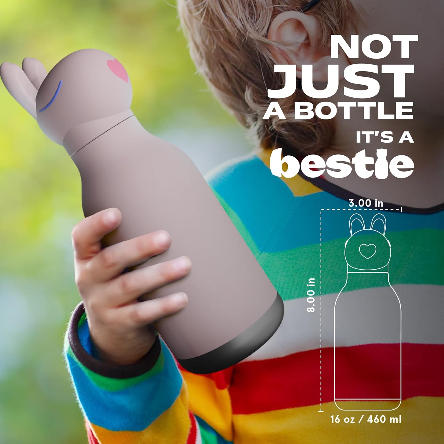 asobu Bestie Bottle Insulated Stainless Steel Water Bottle with Detachable Soft Animal Head Fun Drinking For Kids and Teens with Flexible Reusable Straw 16 Ounce - Image 5