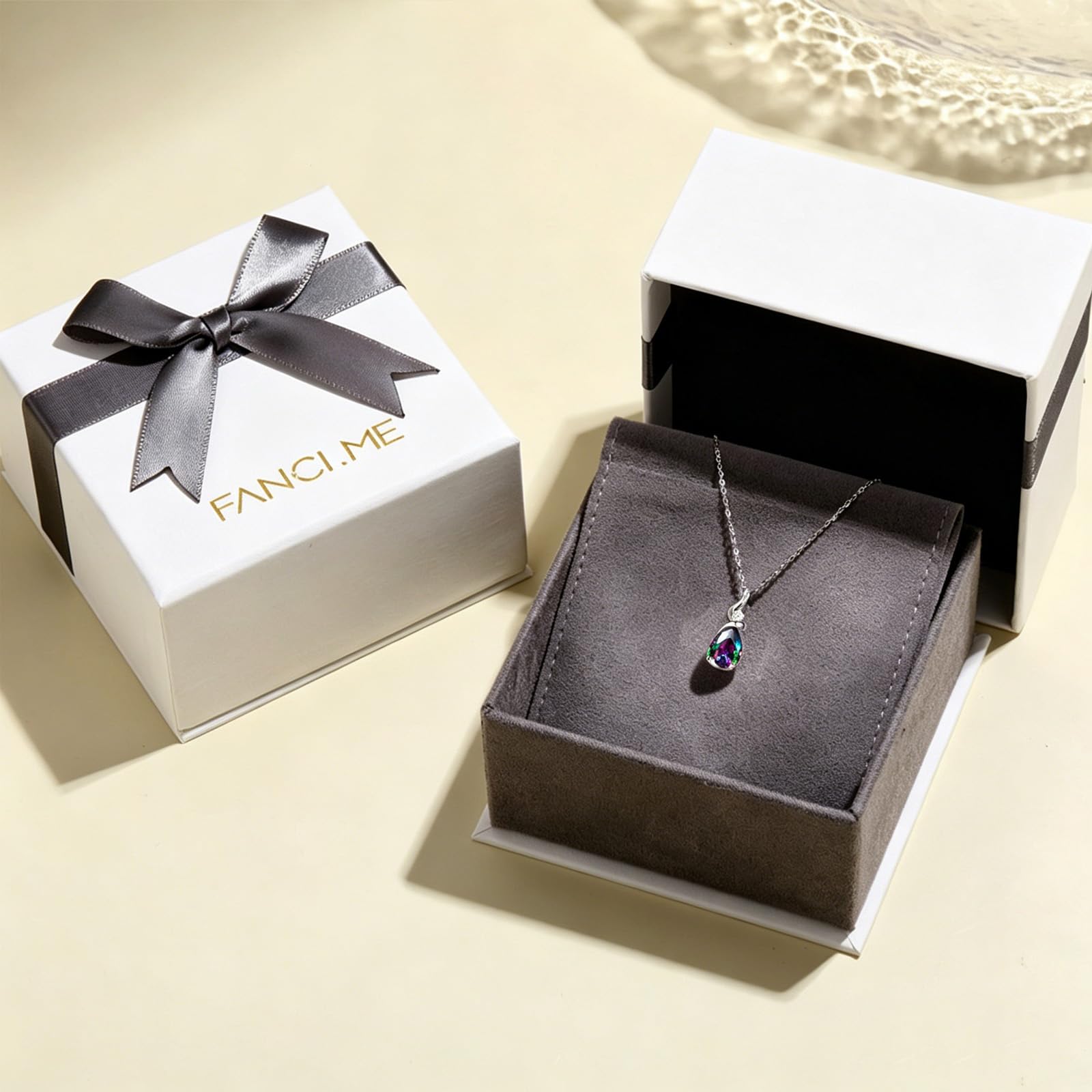 Collana Donna Goccia con Oro Bianco 14 carati Ciondolo e Argento 925 Catena con Zaffiro/Smeraldo/Rubino/Acquamarina/Ametista/Granato/Peridotite/Topazio/Opale/Citrina e Diamanti Naturale Gioielli