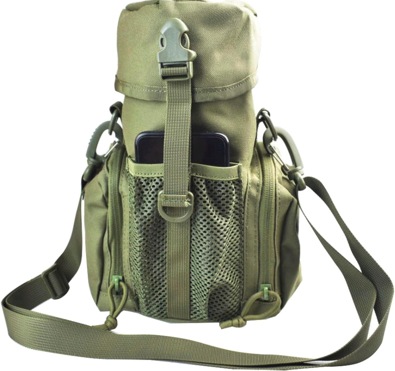 Molle Water Bottle Holder for 64 oz Bottles - Carry, Protect and Insulate Your Flask with Military Grade Carrier 2 Zipper Pockets and an Adjustable Shoulder Strap