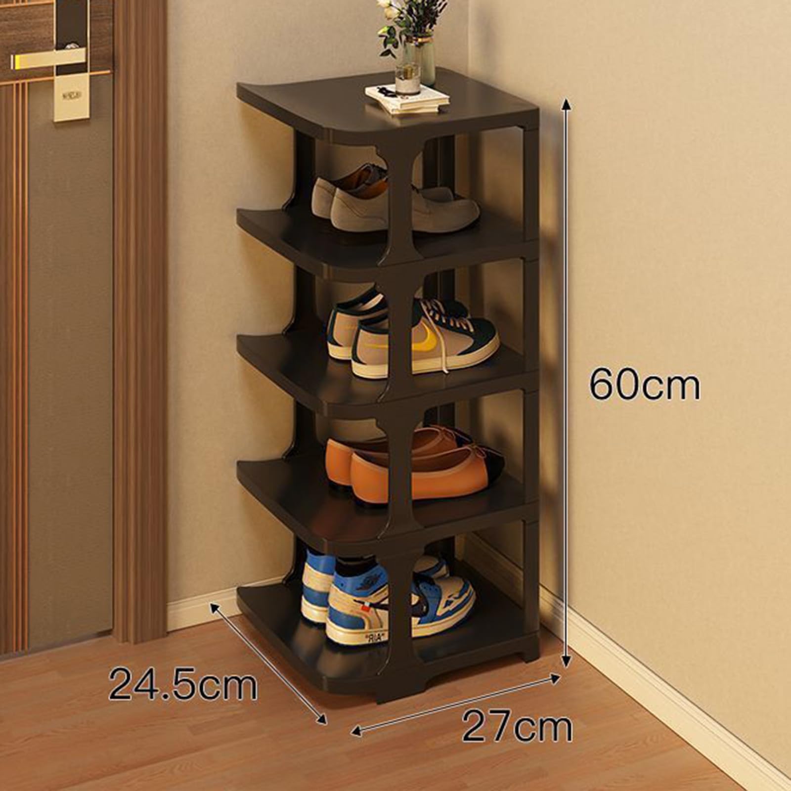 Scarpiera Alta E Stretta, Salvaspazio per Esterni, Portascarpe Impilabile in Plastica per Corridoio/Camera da Letto, Nero, 23,6 Pollici - Ideale per Piccoli Spazi