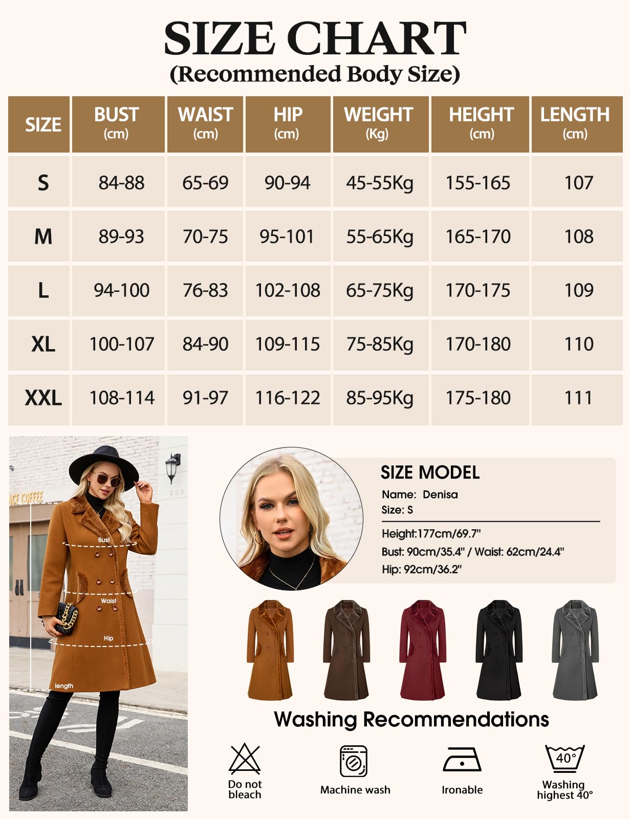 Yuson Girl Cappotto Donna Invernale Lungo Classico Doppiopetto Cappotto con Revers Autunno Invernale Caldo Cappotti Elegante Cappottino Trench Coat di Mezza Stagione con Tasche