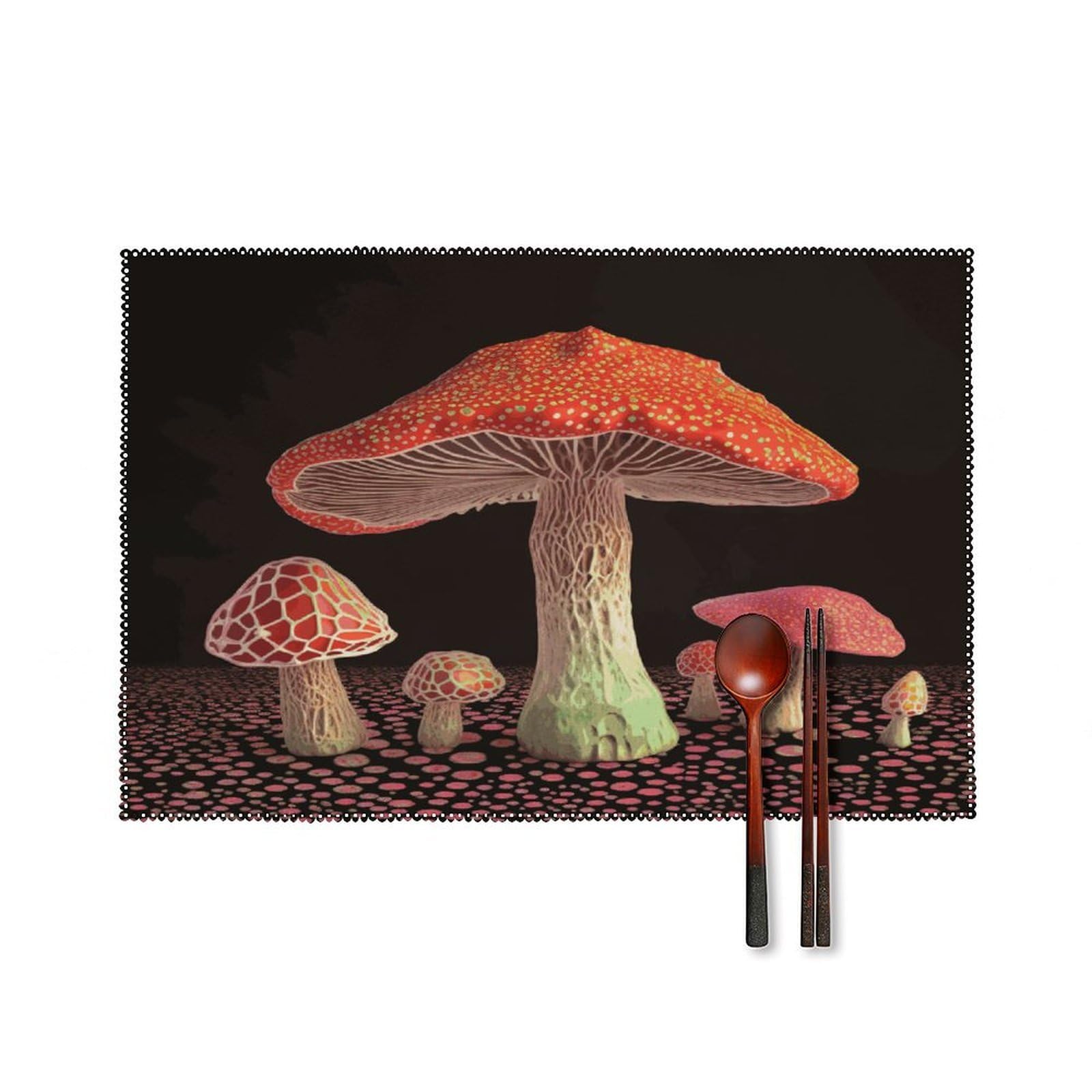 Mushroom Placemats Set of 6 Heat-Resistant Washable Place Mats Wipeable Kitchen Placemat Easy to Clean for Indoor Outdoor Party Kitchen Decoration